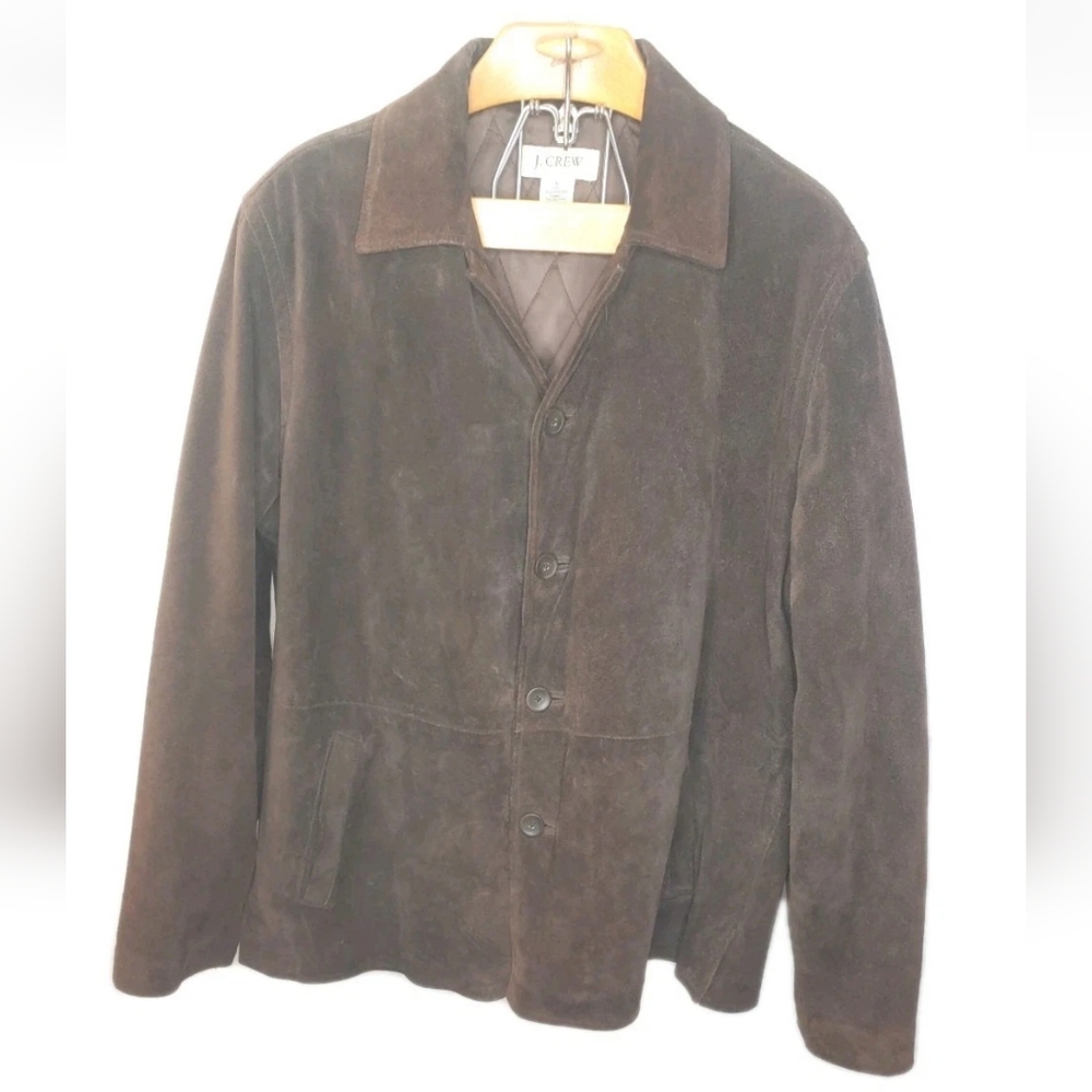 J Crew Suede Leather Jacket Men Large 48" Chestnut Brown Button Vintage 90s